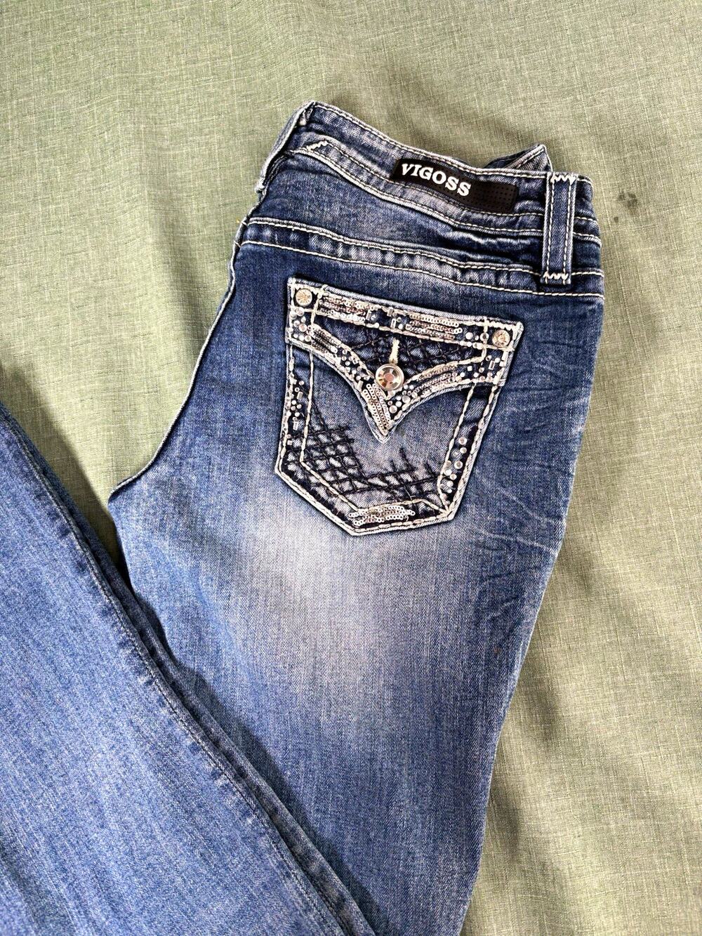 VIGOSS Heritage Women's Slim Bootcut Embellished Y2K Jeans 4